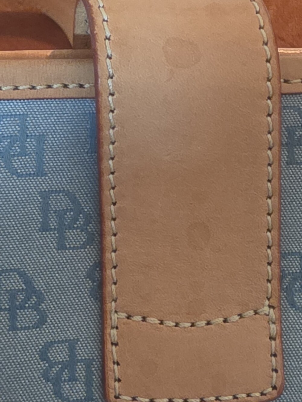 Dooney & Bourke Blue Canvas Tote with Tan Leather Trim and Pouch - Picture 6 of 10